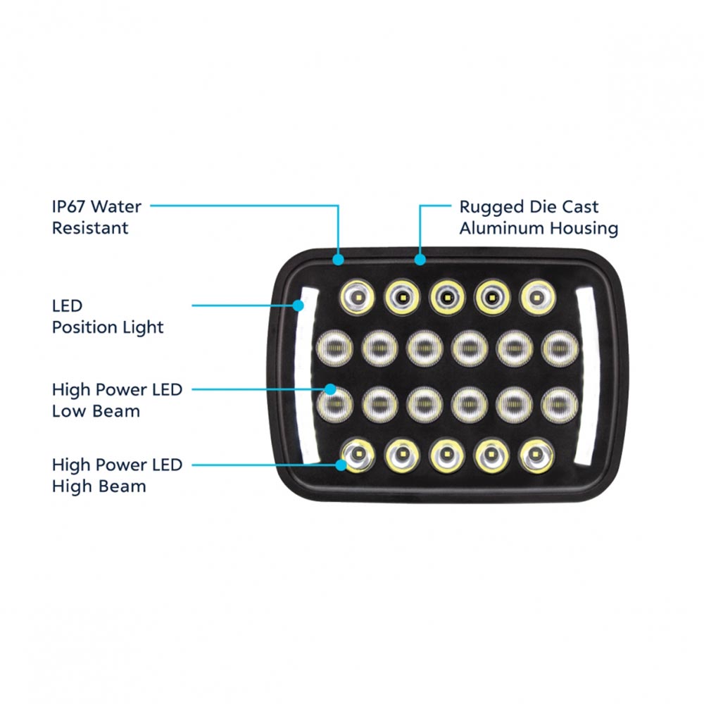 5" x 7" Rectangular 22 LED High/Low Beam Headlight