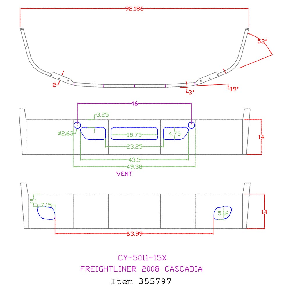Freightliner Cascadia 14" Set Back Chrome Bumper