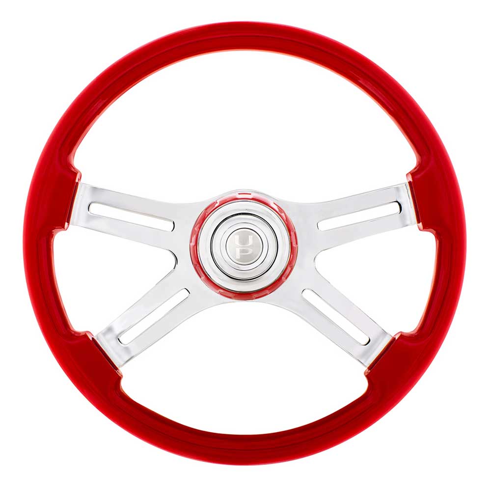 18" 4 Spoke Painted Wood Steering Wheel with Bezel, Horn