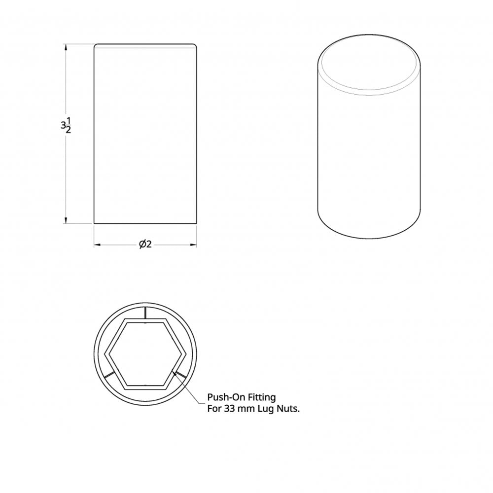 33mm x 3-1/2" Chrome Plastic Flat Top Cylinder Nut Cover - Push On 60PK