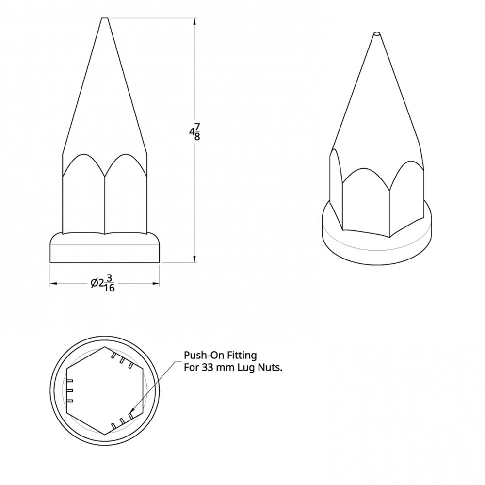 33mm Chrome Hex Spike Nut Cover - Push On 60PK