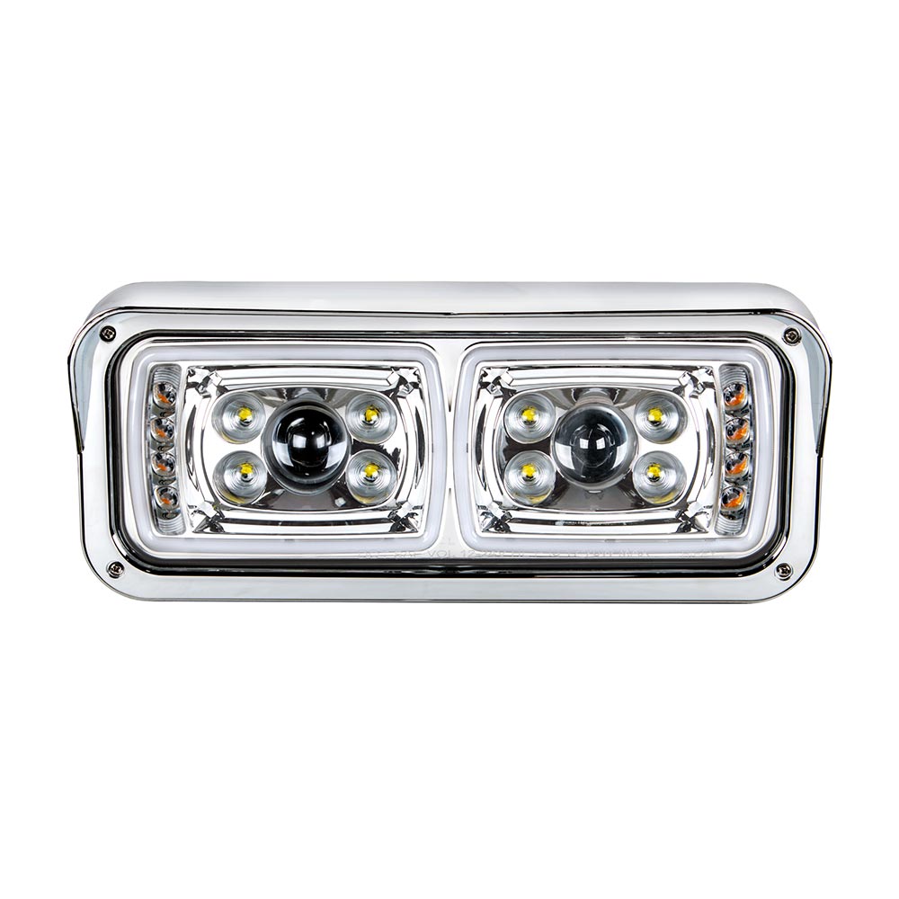 Chrome 10 LED Projection Headlight with Turn Signal and Position Bar