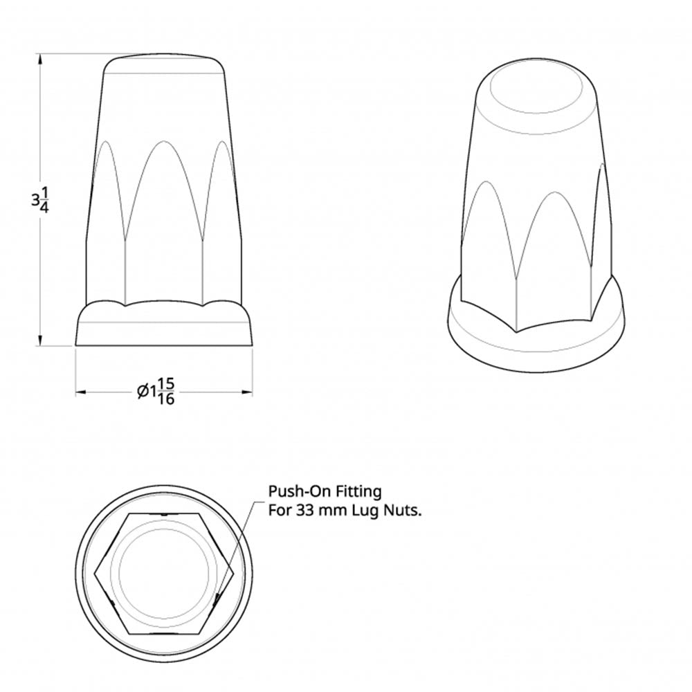 33mm x 3-1/4" Chrome Plastic Tall Top Hat Nut Cover - Push On
