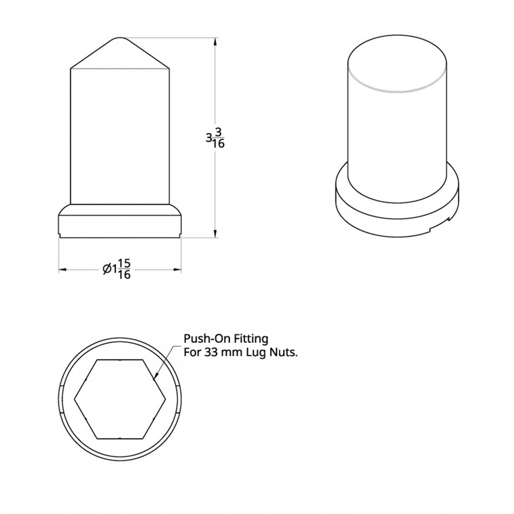 33mm Chrome Plastic Pointed Nut Cover - Push On