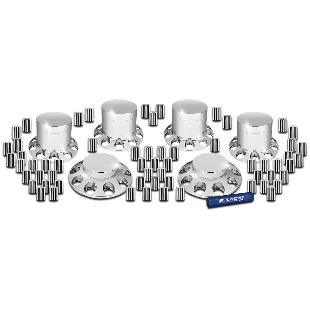 Flat Top Chrome Complete Axle Cover Kit, 33mm Thread-On