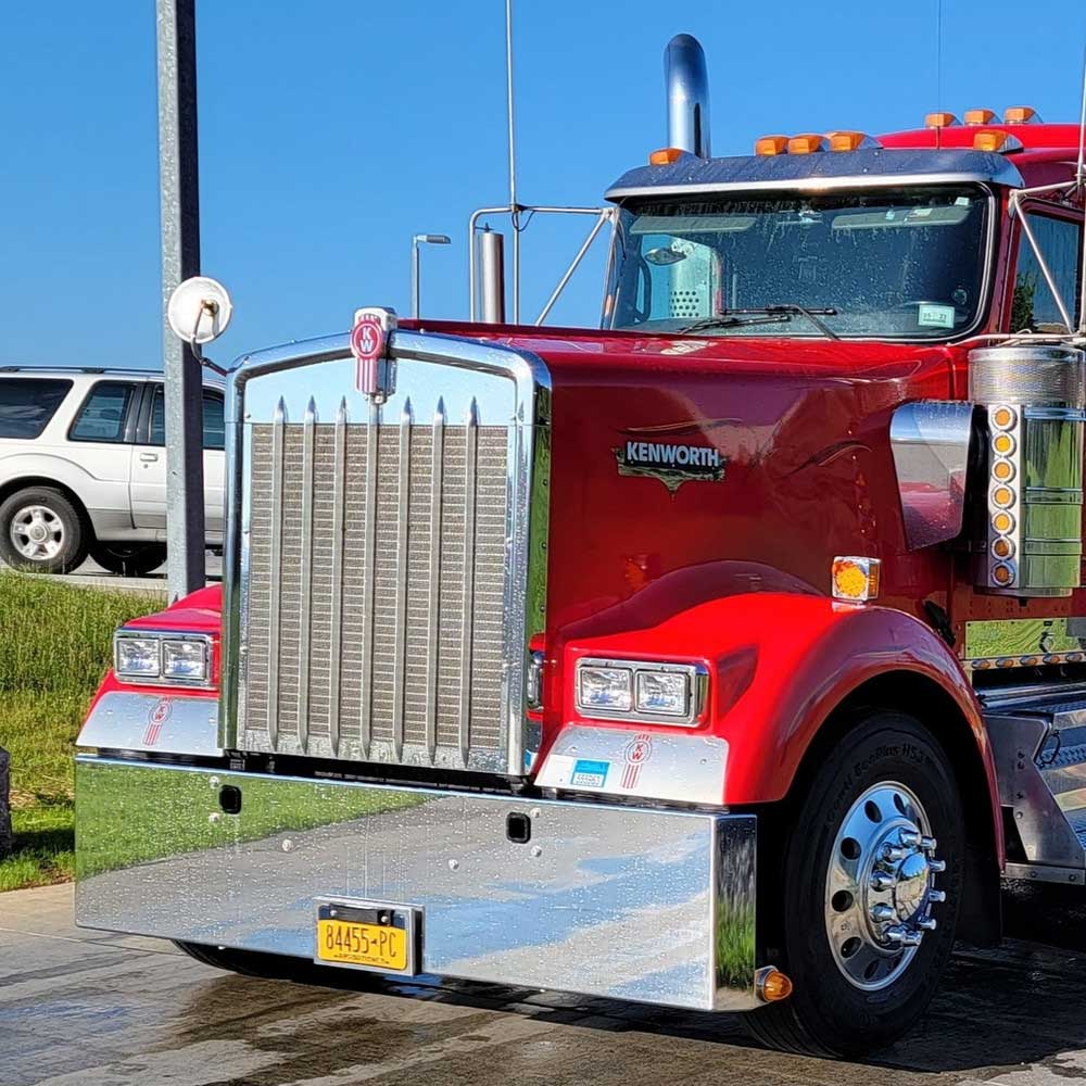 Kenworth W900L 20" Mitered End Chrome Plated Steel Bumper with Tow Holes