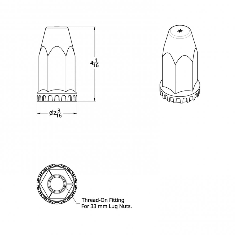 33mm Chrome Plastic Nut Cover - Thread On 60-Pack
