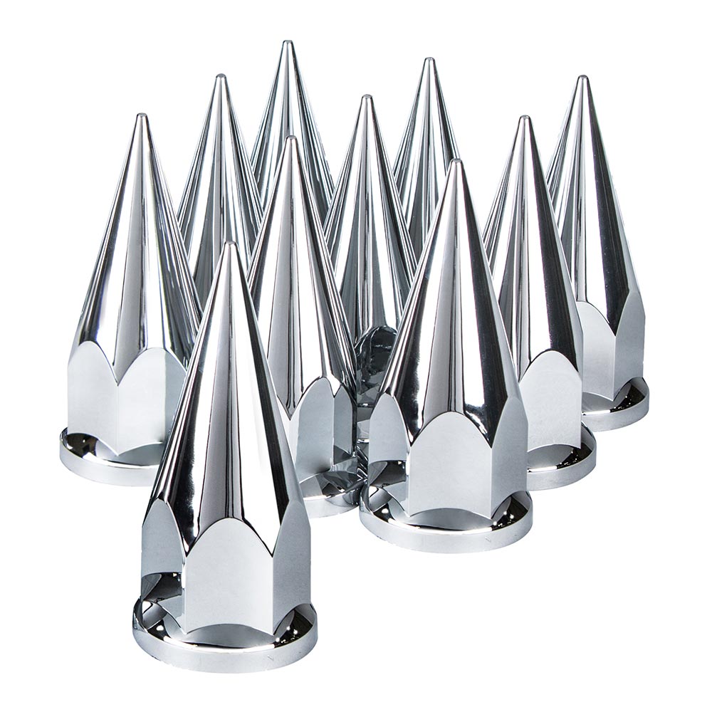 33mm Chrome Plastic Hex Spike Nut Covers - Push On 10PK