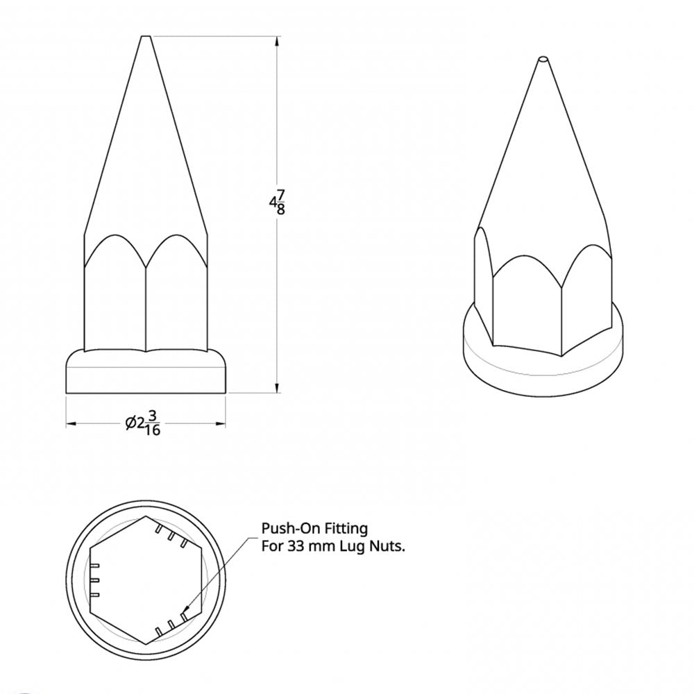 33mm Chrome Plastic Hex Spike Nut Covers - Push On 10PK