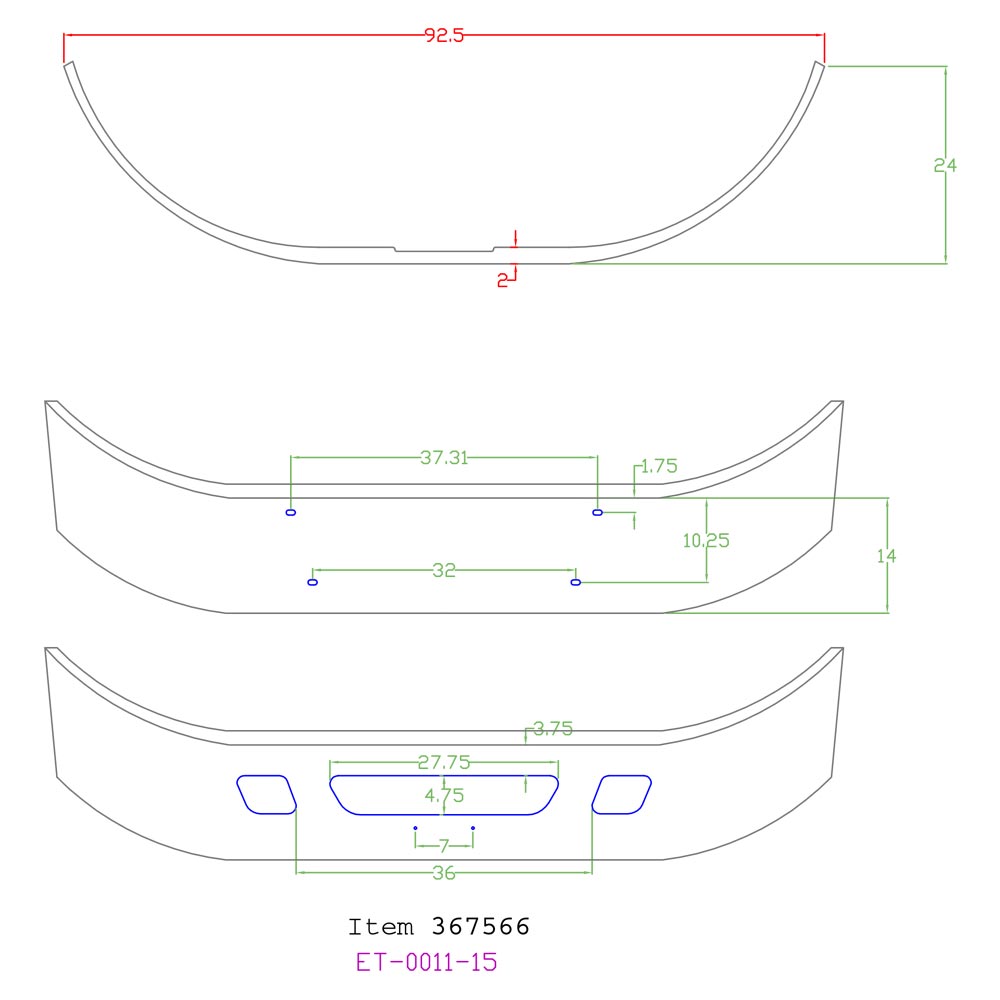 International Durastar 14" Set Back Chrome Bumper