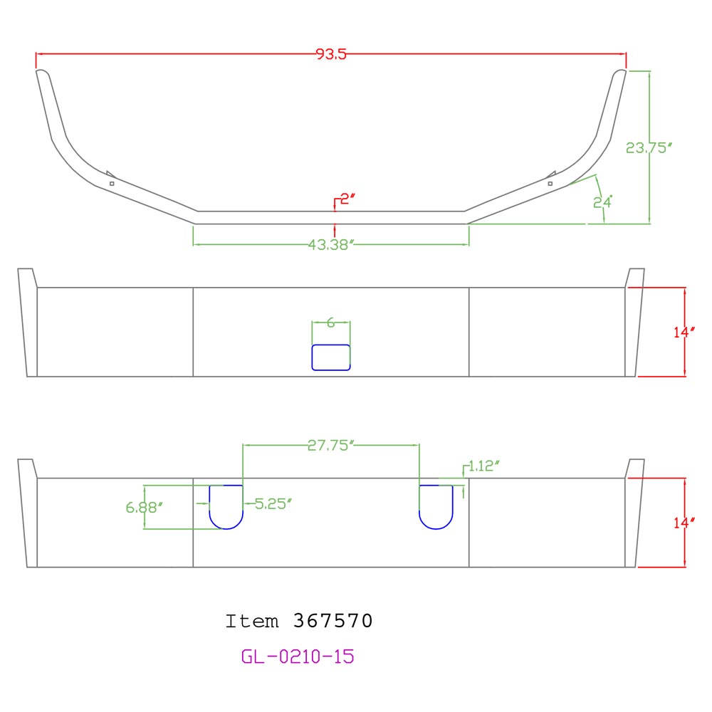 Mack CH613 14" Set Back Chrome Bumper