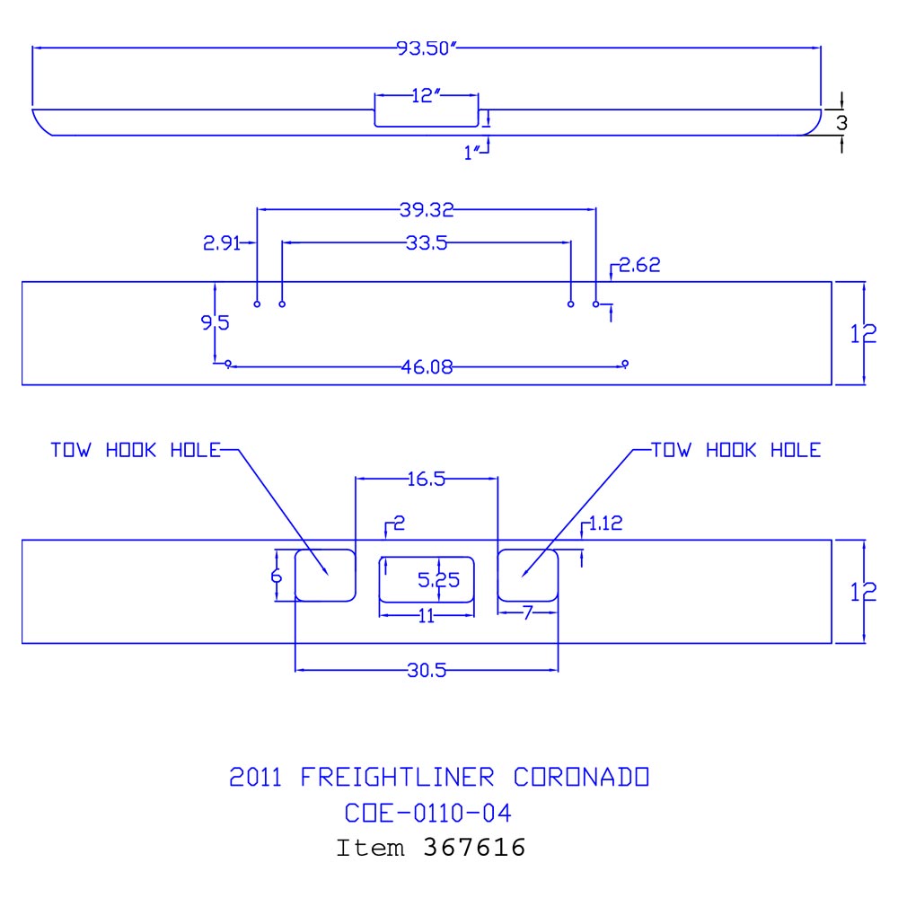 Freightliner Coronado 12" Texas Square Chrome Bumper