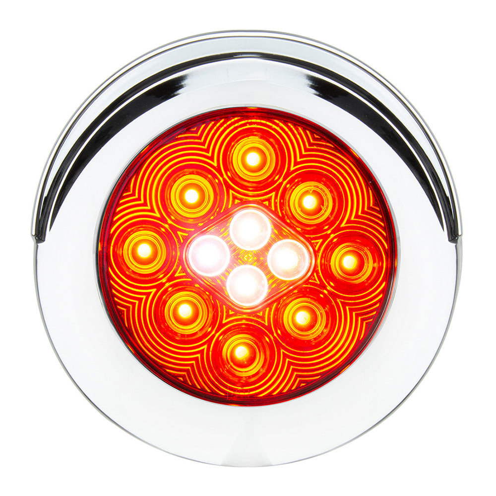 4" LED Red/White Flange Mount Combo Tail and Back-up Light with 4-pin Weather Pack Plug and Chrome Bezel