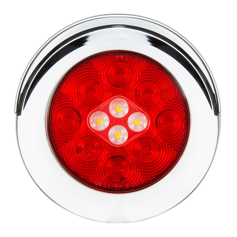 4" LED Red/White Flange Mount Combo Tail and Back-up Light with 4-pin Weather Pack Plug and Chrome Bezel