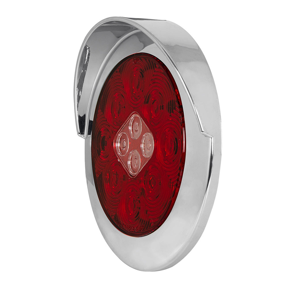 4" LED Red/White Flange Mount Combo Tail and Back-up Light with 4-pin Weather Pack Plug and Chrome Bezel