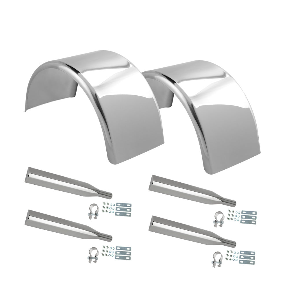83" 304 Stainless Steel Low Single Axle Fenders with Universal Mounting Kit