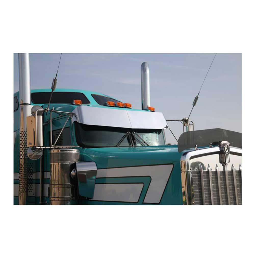 Kenworth Flat Windshield 13" 304 SS Rival Straight Drop Visor