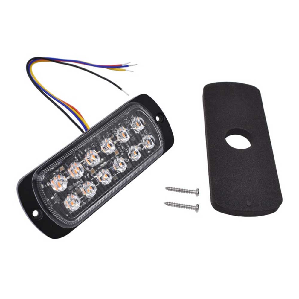 4-1/2" Double Row 12 LED Amber Warning and Strobe Light With 19 Flash Patterns Surface Mount