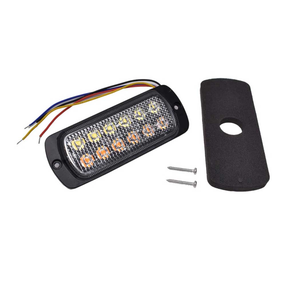 4-1/2" Double Row 12 LED Amber and White Warning and Strobe Light With 19 Flash Patterns Surface Mount