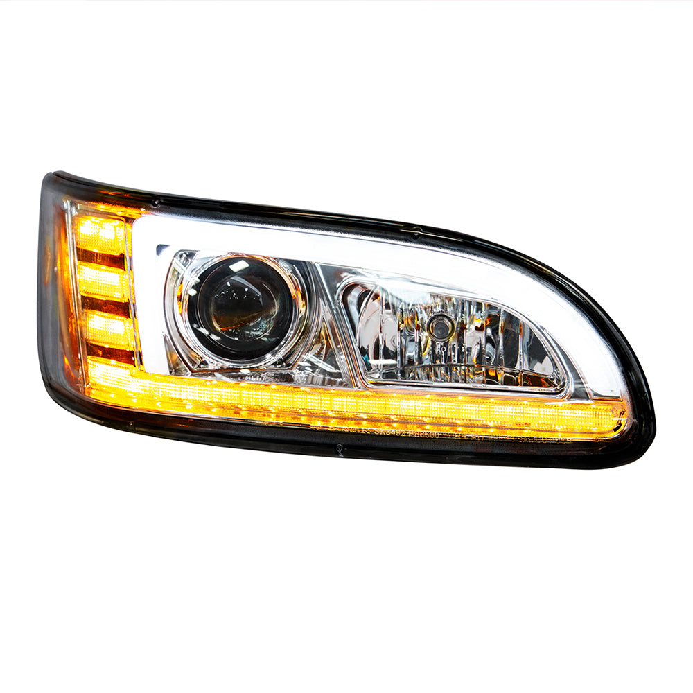 Peterbilt 382, 384, 386, 387 Chrome Projection Headlight with LED DRL and Sequential Turn Signal