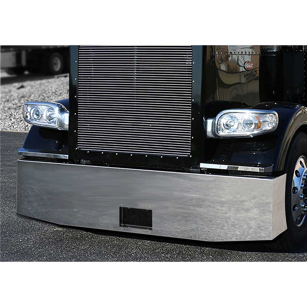 Blind Mount 18" Tapered Boxed End Stainless Steel Bumper with a Long Radius and Recessed Plate Holder