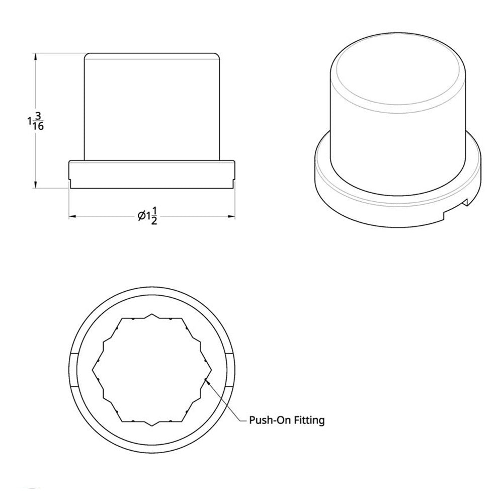 15/16" x 1-3/16" Chrome Push-On Flat Top Nut Covers - 10 Pack