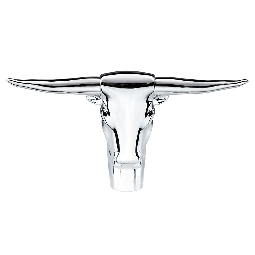 Chrome Long Horn Bull Hood Ornament
