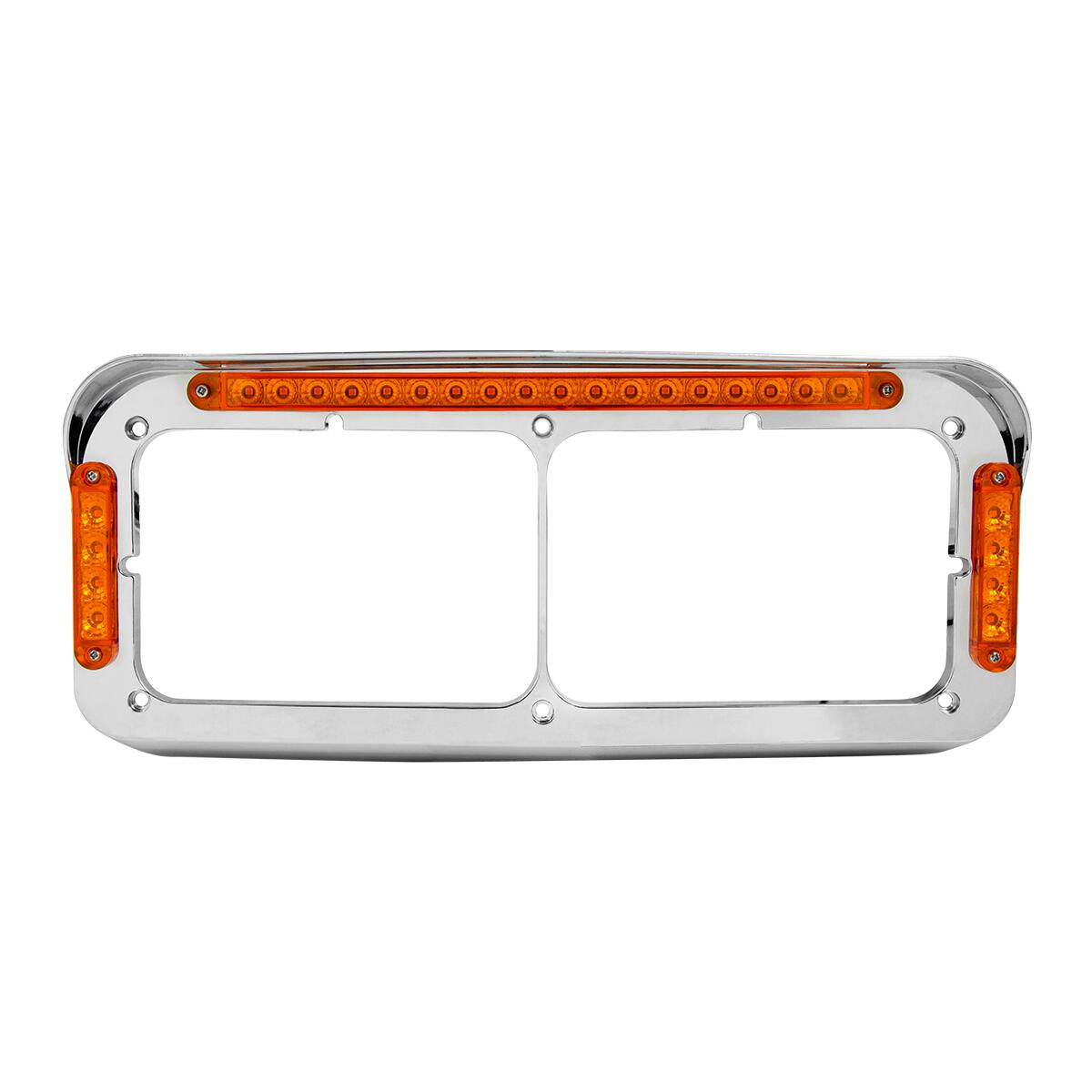 Dual Rectangular Headlight Bezel w/ Visor Amber LED Lights w/ Amber Lens