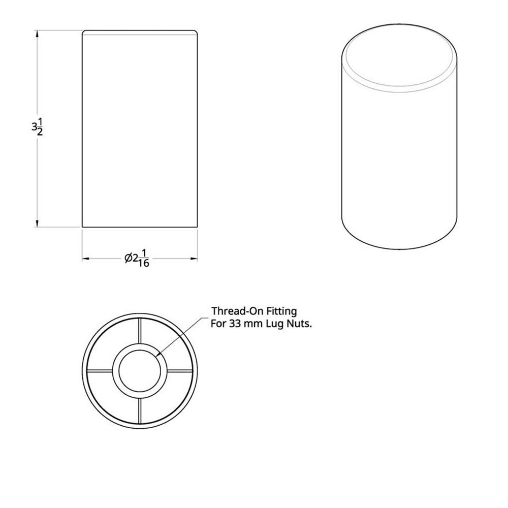 33mm 3-1/2" Chrome Plastic Flat Top Nut Cover - Thread On 10PK