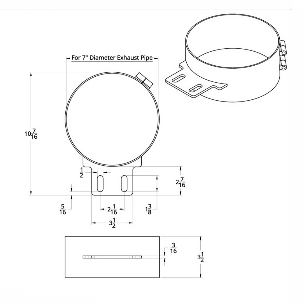 8" Stainless Steel Butt Joint Exhaust Clamp with Straight Bracket