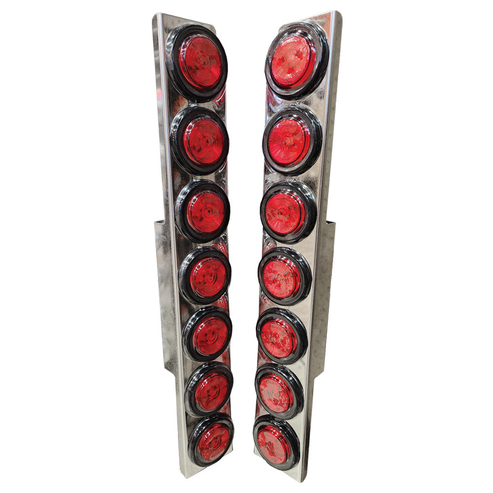 Peterbilt 379, 388, 389 Rear 15" Air Cleaner Light Panels with 7 Red Round LED 2" Lights