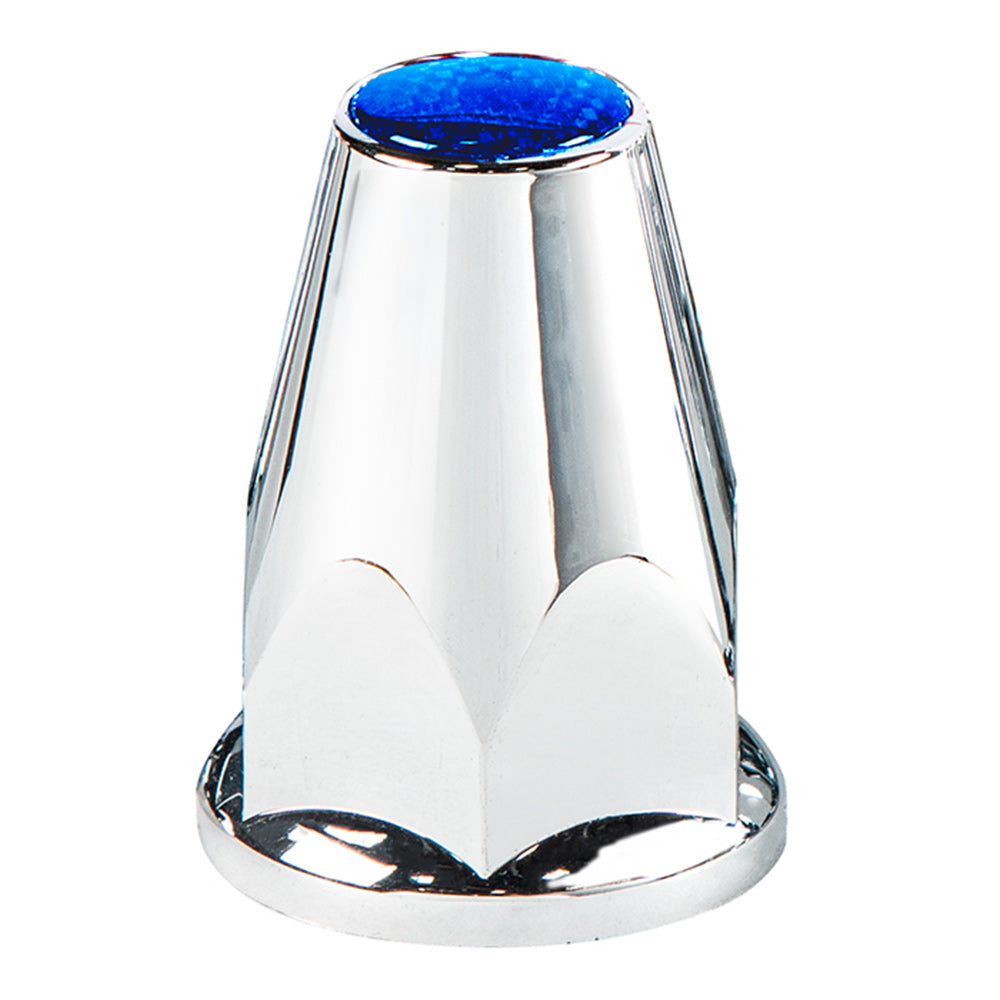 33mm x 2-3/4" Chrome Plastic Blue Nut Covers with Flange - Push On 20PK