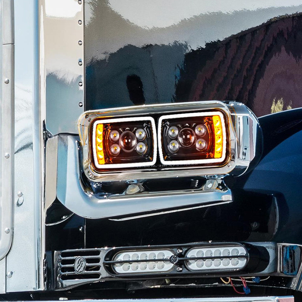 Peterbilt 359, 379, 389 High Power Blackout LED Projection Headlight with Mounting Arm