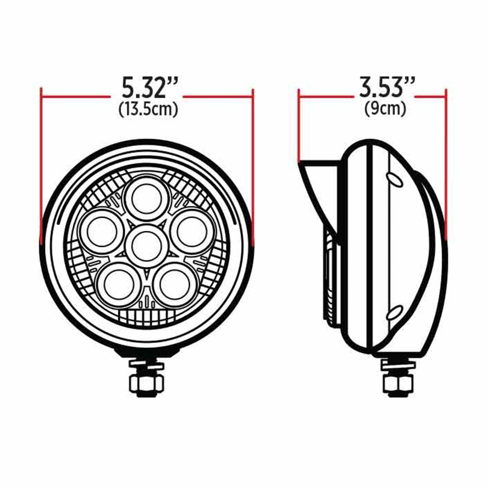 5" 6 LED Chrome/Black Work Light with Visor and Heatsink Technology