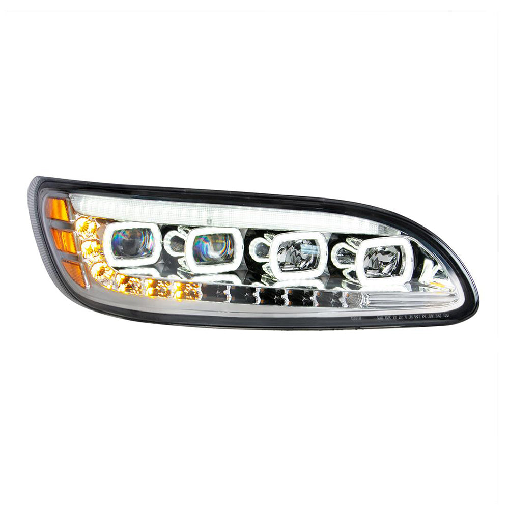 Peterbilt Chrome Quad-LED Headlight w/ LED Position & Seq Signal