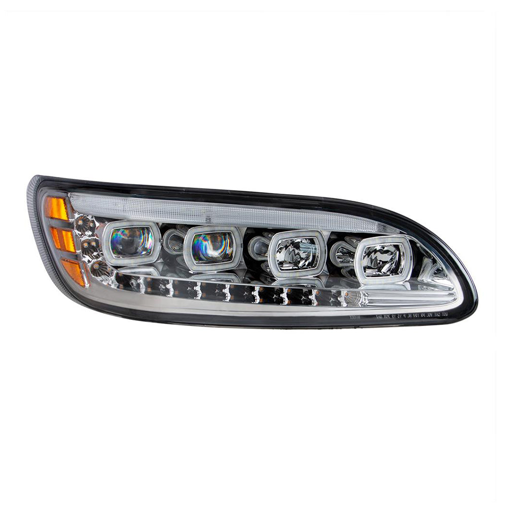 Peterbilt Chrome Quad-LED Headlight w/ LED Position & Seq Signal
