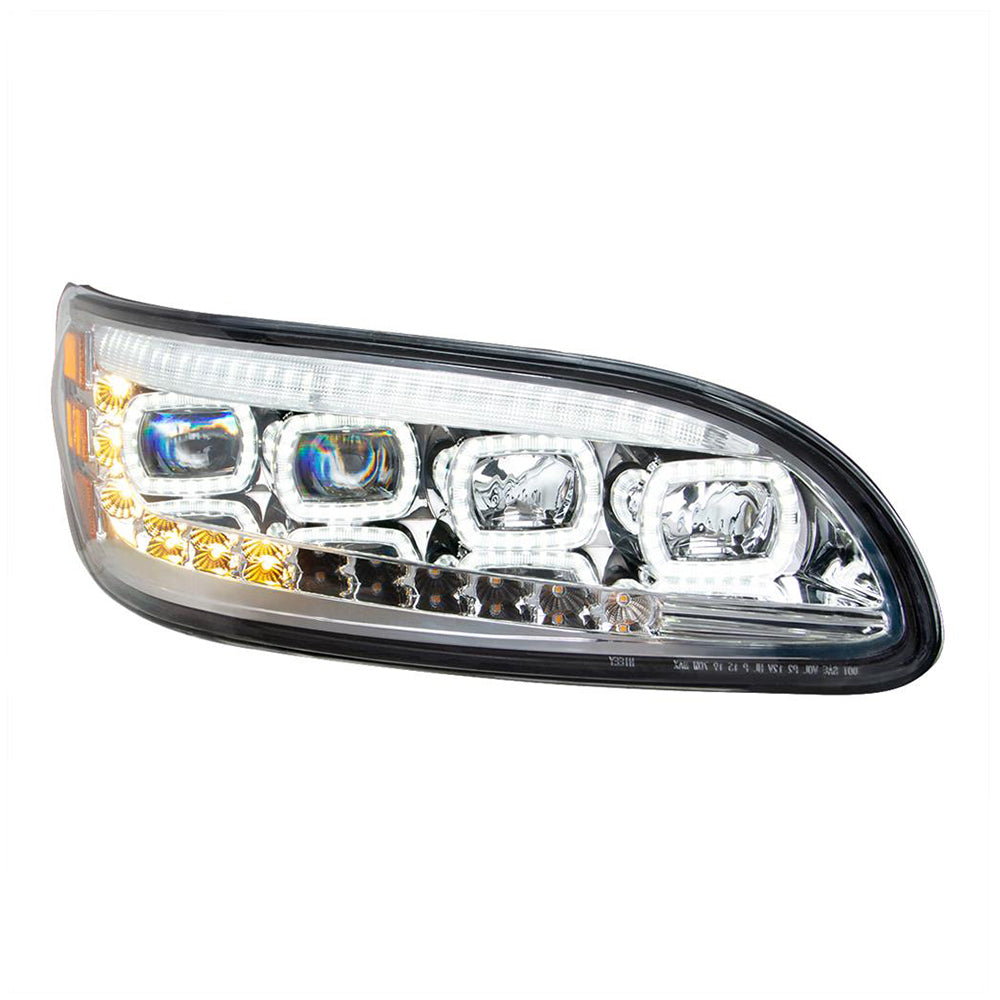 Peterbilt Chrome Quad-LED Headlight w/ LED Position & Seq Signal