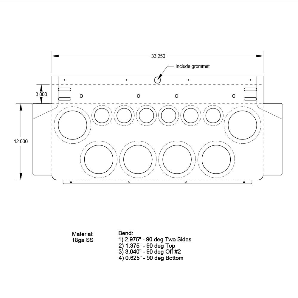 12"H Stainless Steel Rear Center Panel with Six 4" and Six 2" Cutouts