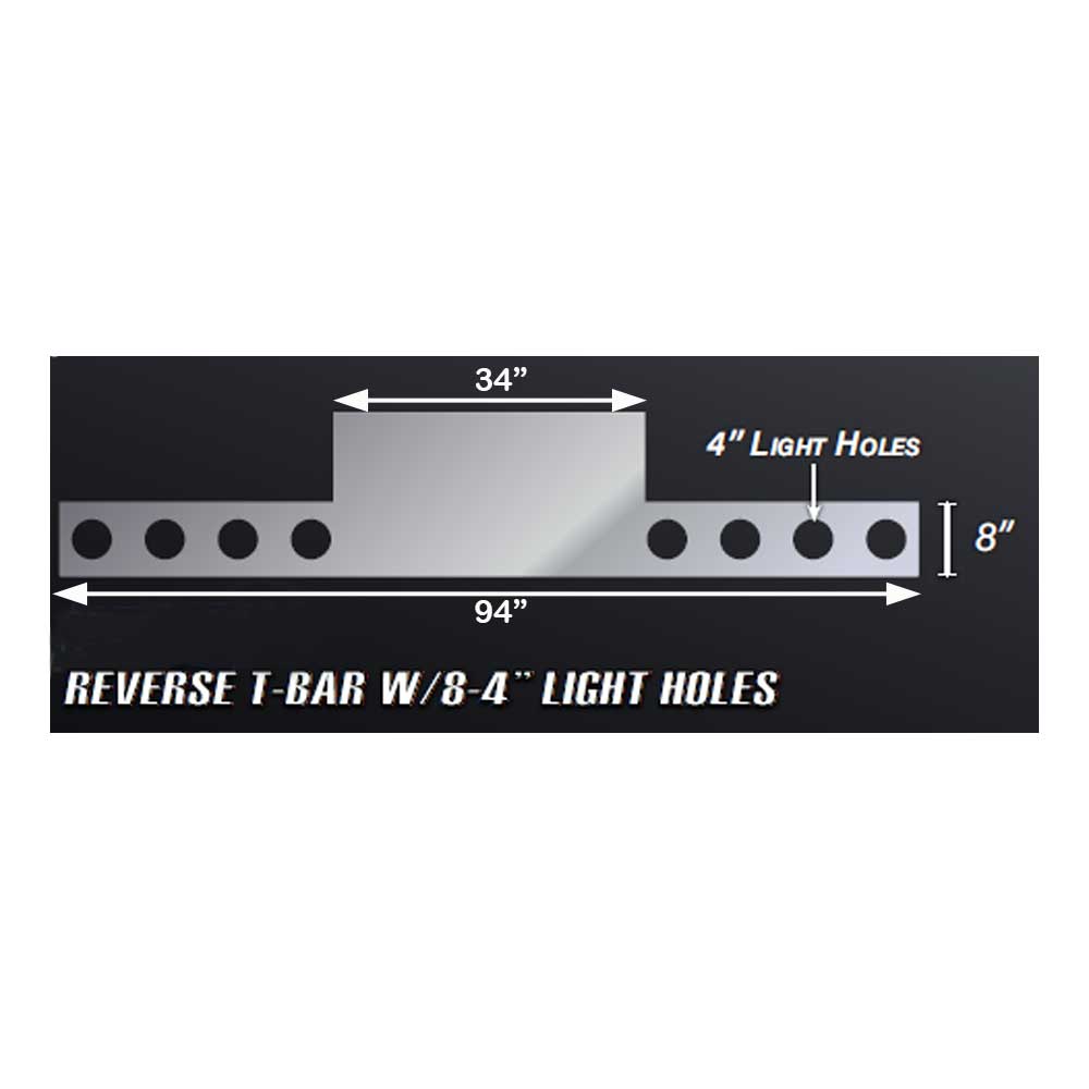 94" x 8" One-Piece Rear Upside Down T-Bar with Eight 4'' Light Cutouts