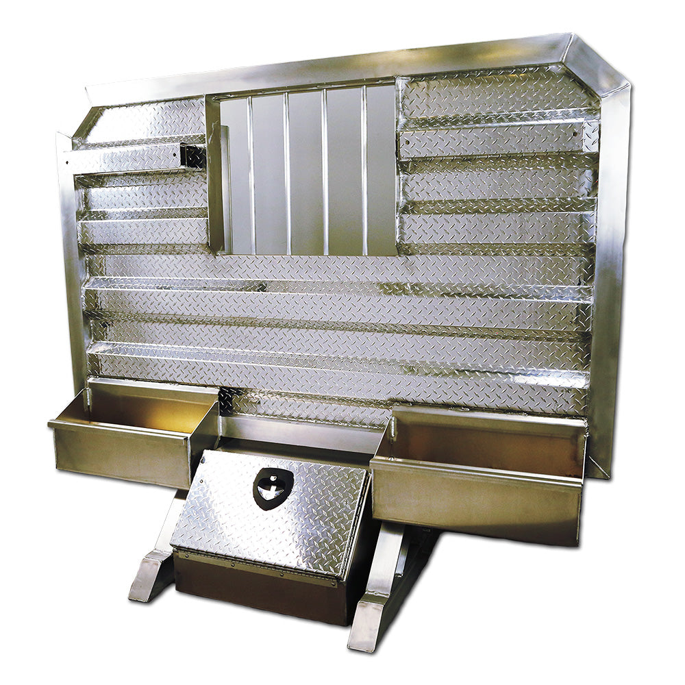 68" x 70" Cab Rack with Jail Bar Window, 2 Chain Hangers, 2 Chain Trays, and Base Box