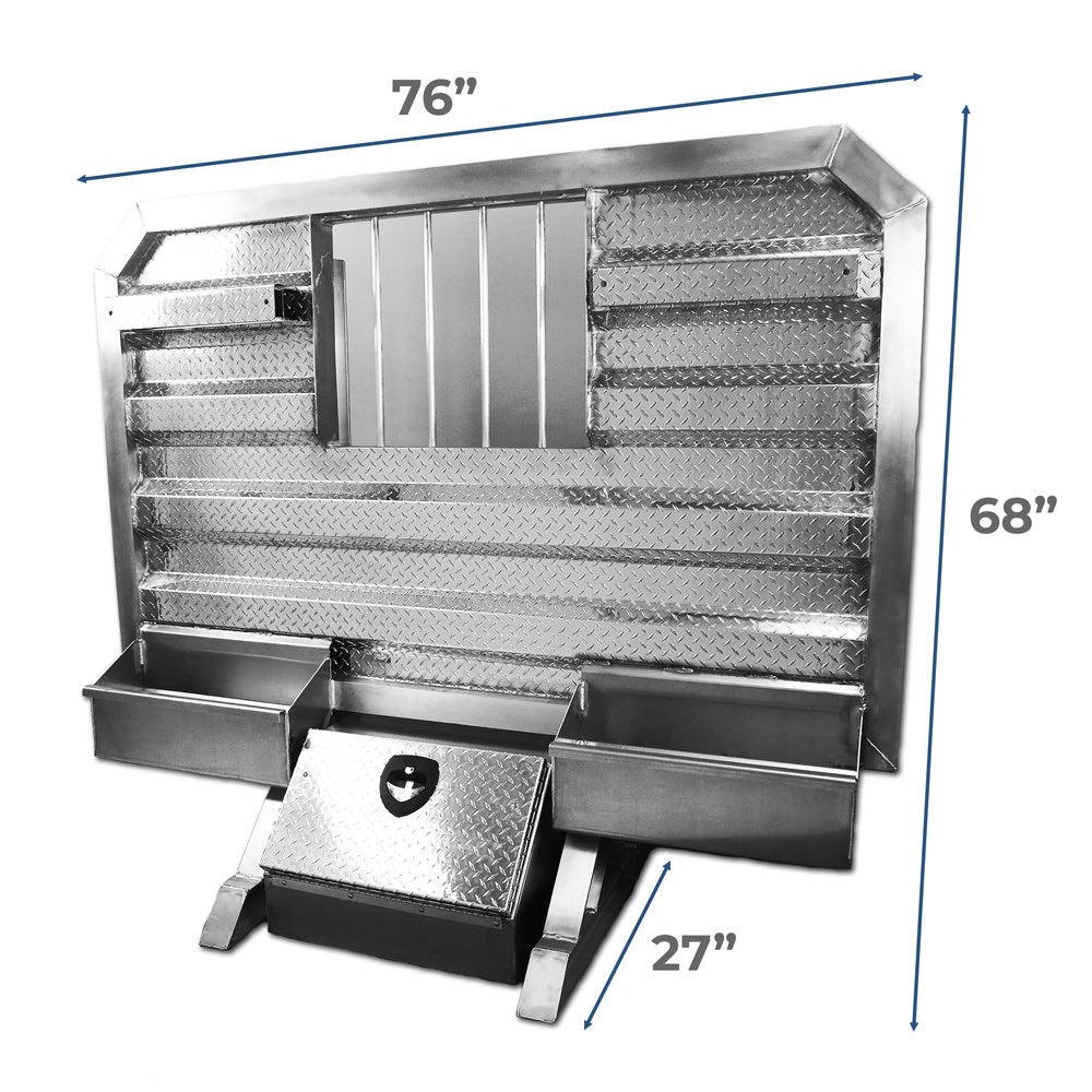 68" x 76" Cab Rack with Jail Bar Window, 2 Chain Hangers, 2 Chain Trays, and Base Box