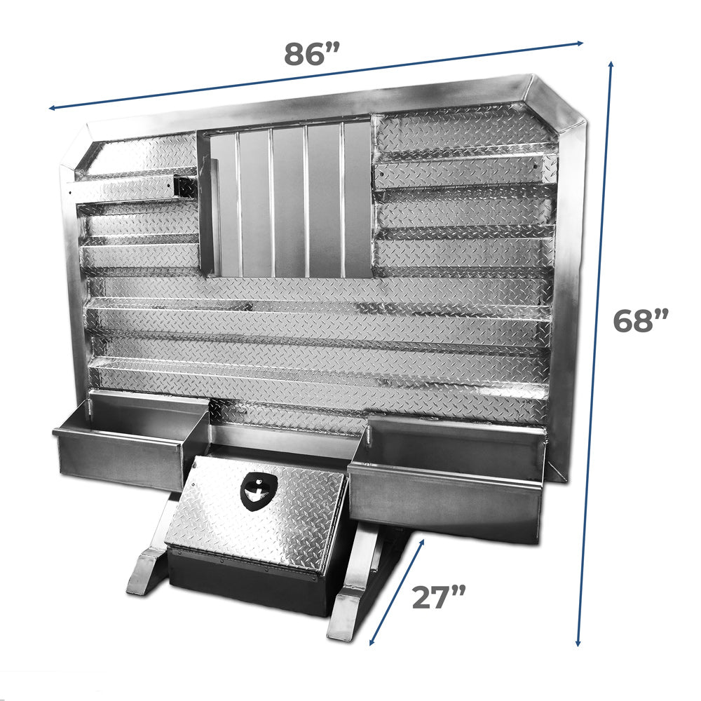 68" x 86" Cab Rack with Jail Bar Window, 2 Chain Hangers, 2 Chain Trays, and Base Box