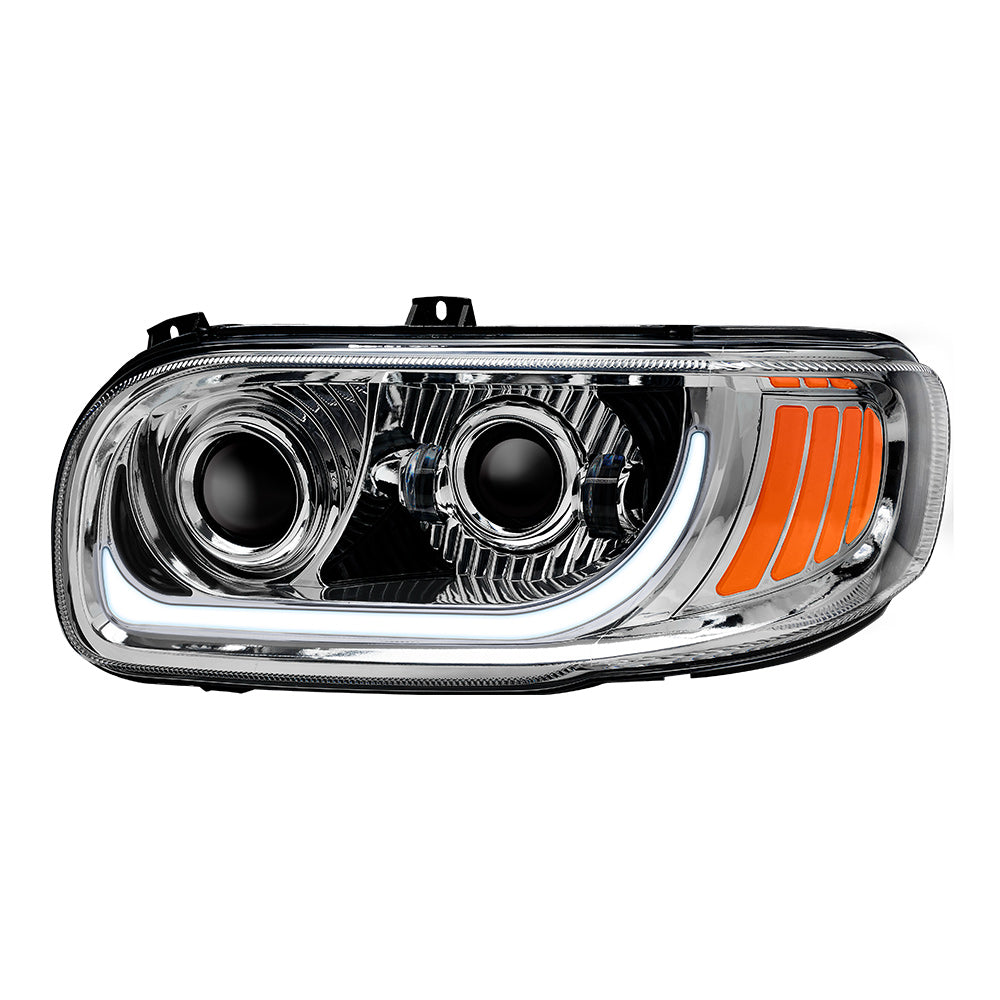 Peterbilt 367, 388, 389, 567 Chrome Inner Housing LED Projector Headlight with Dual Function Accent