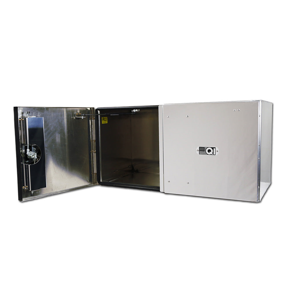 24" x 24" x 72" Aluminum Box with Polished Barn Doors with Gas Shocks - Driver Side