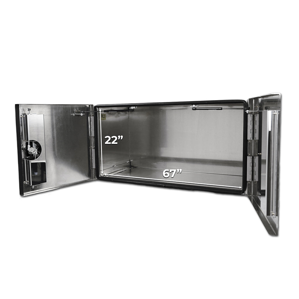 24" x 24" x 72" Aluminum Box with Polished Barn Doors with Gas Shocks - Driver Side