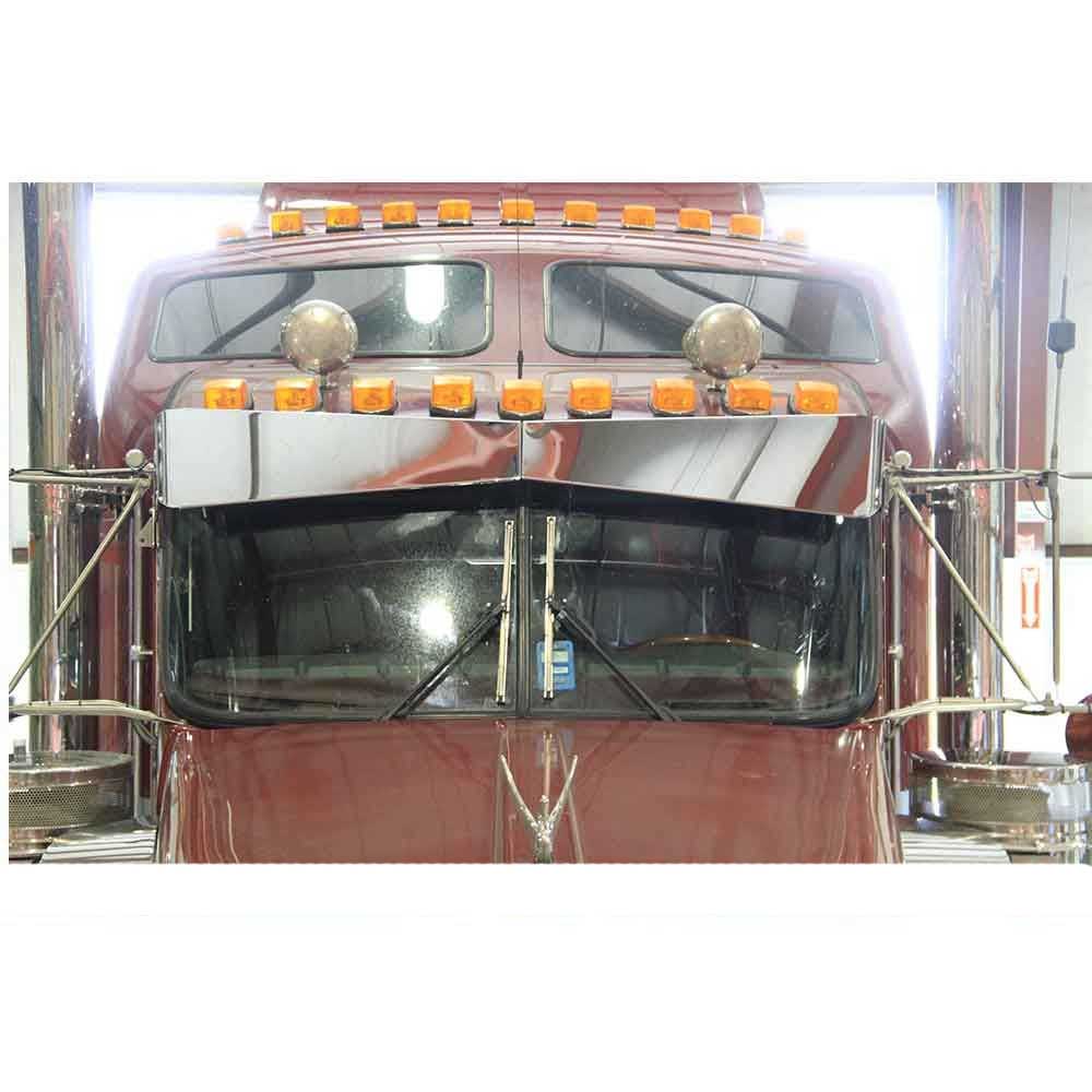 Peterbilt 379, 388, 389 Chrome Plated Stainless Steel 12" to 8" Reverse Bowtie Visor