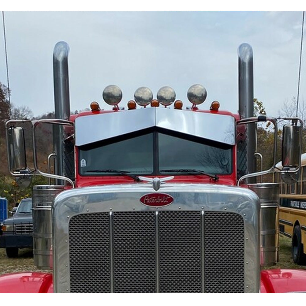Peterbilt 379, 388, 389 Chrome Plated Stainless Steel 12" to 8" Reverse Bowtie Visor