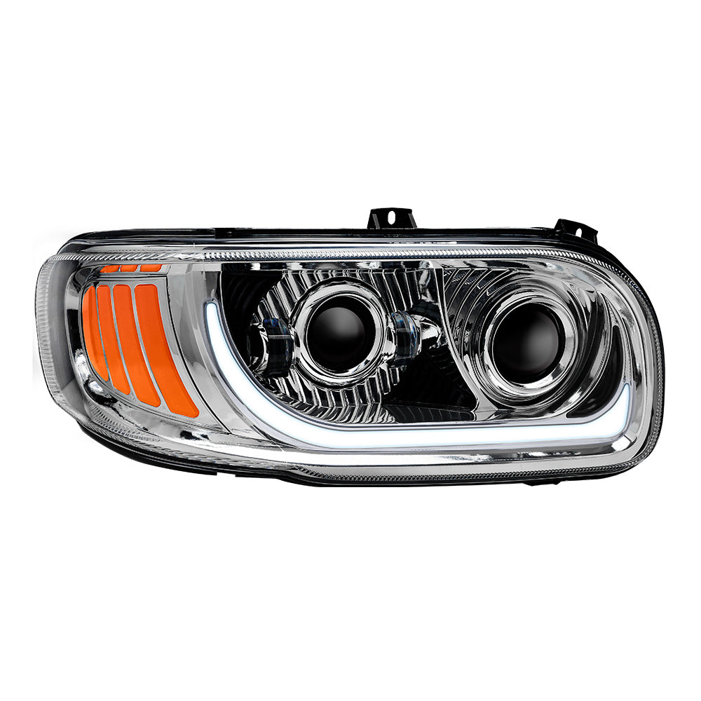Peterbilt 367, 388, 389, 567 Chrome Inner Housing LED Projector Headlight with Dual Function Accent