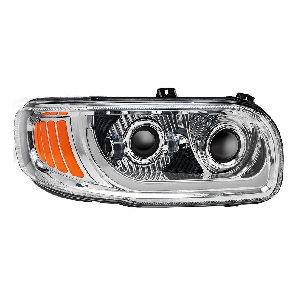 Peterbilt 367, 388, 389, 567 Chrome Inner Housing LED Projector Headlight with Dual Function Accent