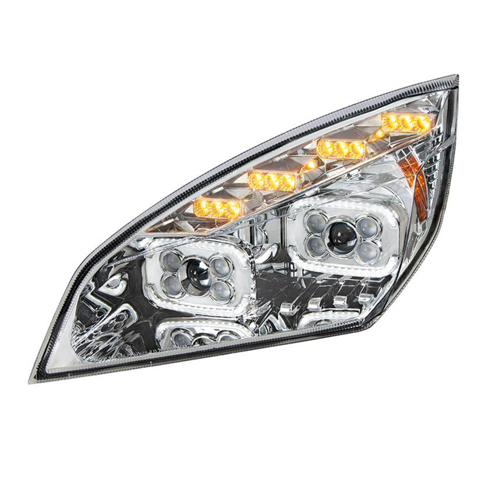 Freightliner Cascadia 2018+ Chrome Inner Housing High Power LED Projector Headlight with LED Sequential Turn and DRL